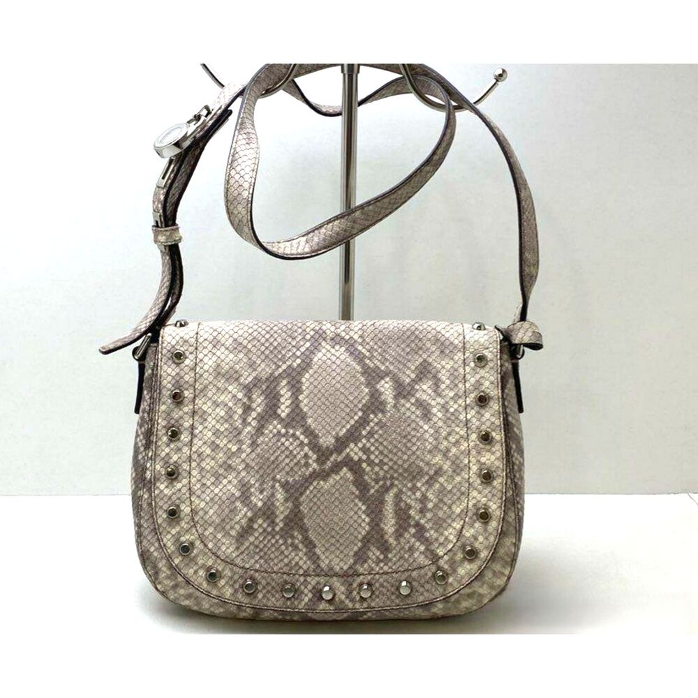 Michael Kors Faux Python Embossed Studded Gray Le… - image 1